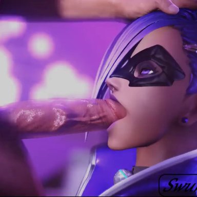 blizzard entertainment, overwatch, black cat sombra, sombra, swursterotic, 1boy, 1girl, 1girls, big penis, blowjob, collar, deepthroat, domination, earrings, enjoying