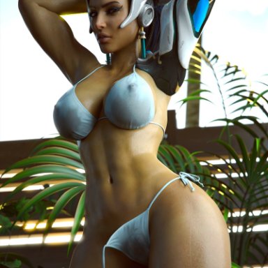 overwatch, symmetra, smz-69, 1girls, breasts, dark-skinned female, dark skin, female, female only, looking at viewer, solo, 3d