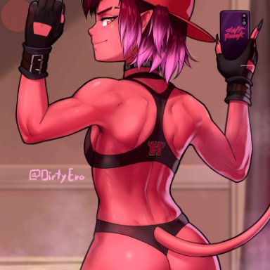 daft punk, original, asura (dirtyero), original character, dirtyero(artist), 1girls, ass, athletic, athletic female, back view, backwards baseball cap, baseball cap, bathroom, black underwear, cap