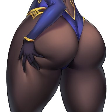 genshin impact, mona (genshin impact), mahou kyuuri, ass, ass focus, ass grab, bottom heavy, bubble ass, bubble butt, curvy, enormous ass, hand on ass, hand on hip, huge ass, massive butt