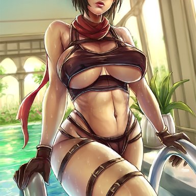 attack on titan, mikasa ackerman, kachima, 1girls, big breasts, breasts, cleavage, female, female only, large breasts, solo