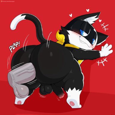 atlus, persona, sega, morgana (persona), jinu, 2boys, anal, anal sex, anthro, ass, ass up, balls, big ass, big butt, bottom heavy