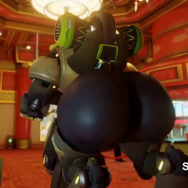 blizzard entertainment, overwatch, omnic, orisa, snips456fur, anus, ass, ass shake, big ass, big breasts, big butt, black body, black skin, bouncing ass, bouncing butt