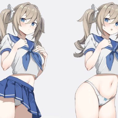 genshin impact, barbara (genshin impact), barbara pegg, simao (x x36131422), 1girls, belly button, blonde hair, blue eyes, blush, breasts, cameltoe, female, midriff, miniskirt, navel