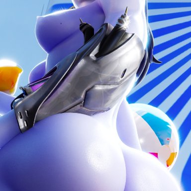 blizzard entertainment, overwatch, widowmaker, swursterotic, ass, ass focus, big ass, blue hair, breasts, huge ass, looking at viewer, looking down, massive ass, mitzie (overwatch), purple skin