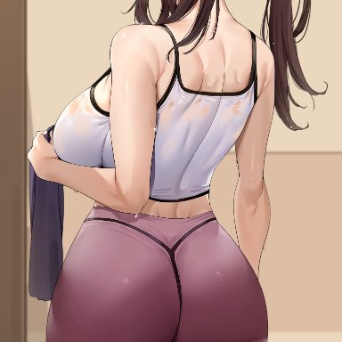 idolmaster, idolmaster shiny colors, the , the  shiny colors, tsukioka kogane, tem10, 1girls, ass, bangs, bare shoulders, big breasts, blunt bangs, breasts, brown eyes, brown hair