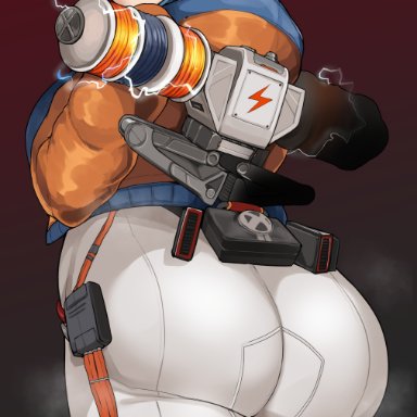 apex legends, wattson (apex legends), cham22, chamchami, 1girls, ass, big ass, big butt, blonde hair, blue eyes, blush, curvaceous, female, half-closed eyes, huge ass