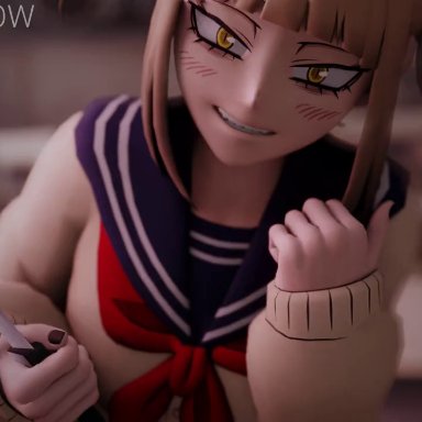 my hero academia, himiko toga, izuku midoriya, magmallow, 1boy, 1girls, anal, anus, blonde hair, instant loss 2koma, knife, penis, school uniform, testicles, animated