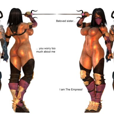 mortal kombat, kitana, mileena, zeroreyko, 2girls, areolae, ass, big breasts, breasts, bubble butt, busty, butt, female, female focus, female only