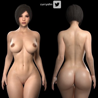 capcom, resident evil, resident evil 2, resident evil 2 remake, ada wong, currysfm, 1girls, areolae, asian, asian female, ass, big breasts, black hair, breasts, brown eyes