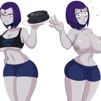 dc, goth ihop, teen titans, raven, saltynoodles, breasts, goth