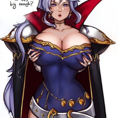 fire emblem, nintendo, ishtar (fire emblem), mariezone, 1girls, alternate costume, bare thighs, big breasts, breasts, cleavage, earrings, grabbing own breast, hourglass figure, huge breasts, large breasts