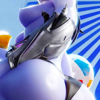 blizzard entertainment, overwatch, widowmaker, swursterotic, ass, ass focus, big ass, blue hair, breasts, huge ass, looking at viewer, looking down, massive ass, mitzie (overwatch), purple skin