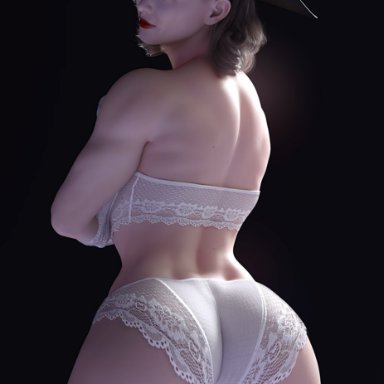 capcom, resident evil, resident evil 8: village, alcina dimitrescu, rude frog, 1girl, 1girls, ass, big ass, big butt, black hair, bra, brunette, butt, female