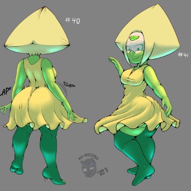 steven universe, gem (species), peridot (steven universe), n-kosi, n-kosi (coloring), 1girls, ass, big ass, big butt, breasts, dress, green body, grey background, huge ass, shortstack