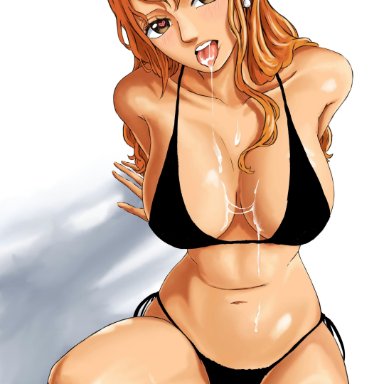 one piece, nami, sherumaru (korcht06), bikini, cum, horny, naked, pose, sexy