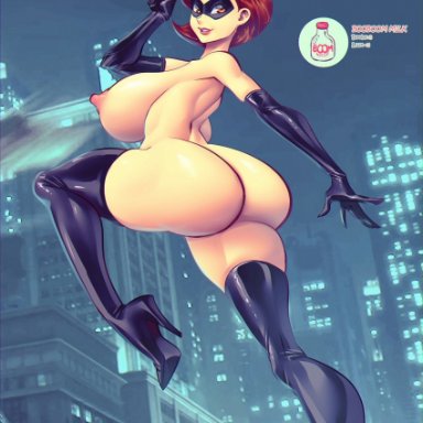 disney, pixar, the incredibles, elastigirl, helen parr, scramble brained rec, supersatanson, ass, backboob, breast expansion, breasts, brown hair, clothing, curvy, elbow gloves