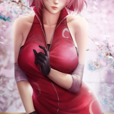 naruto, naruto: the last, naruto (series), naruto shippuden, shounen jump, sakura haruno, turewindwalker, 1girls, asian, asian female, bare shoulders, big breasts, blush, bob cut, cherry blossoms