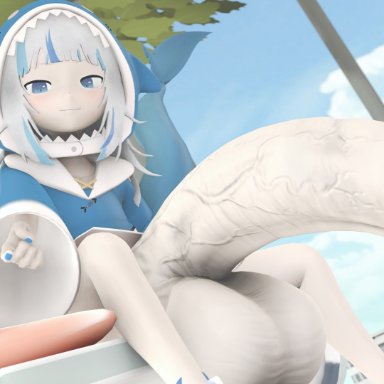 hololive, hololive english, gawr gura, coaxel, blue eyes, futa only, futanari, hyper balls, hyper penis, large balls, large penis, precum drip, shark girl, shark tail, small but hung