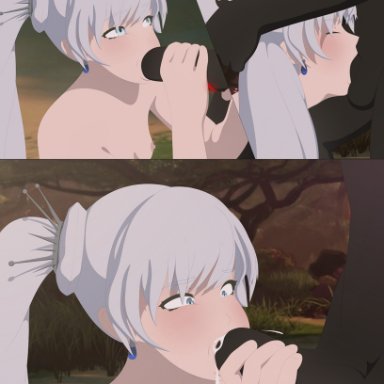 rwby, grimm (rwby), weiss schnee, necromalock, all the way to the base, black penis, blowjob, blowjob face, blue eyes, cum, cum in mouth, dark-skinned female, deepthroat, forced deepthroat, oral