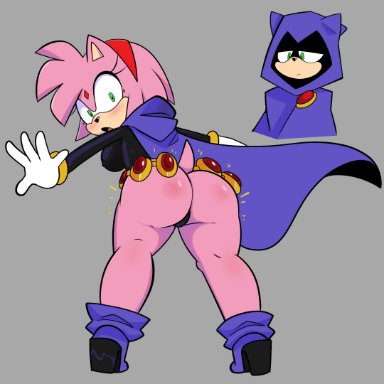 sonic (series), sonic the hedgehog (series), teen titans, amy rose, raven (cosplay), sweetdandy, anthro, ass, belt, cloak, clothed, cosplay, furry, green eyes, hedgehog