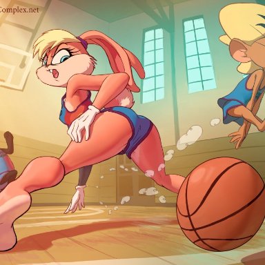 looney tunes, space jam, space jam: a new legacy, warner brothers, lola bunny, pepe le pew, speedy gonzales, queencomplex, 1girls, 2boys, annoyed, anthro, ass, barefoot, basketball