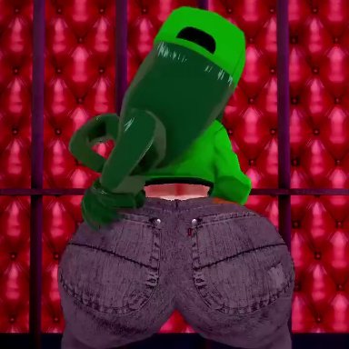 my hero academia, shounen jump, tsuyu asui, unski113d, 1girls, alternate costume, alternate outfit, ass, cap, club, crop top, hat, huge ass, jeans, large ass