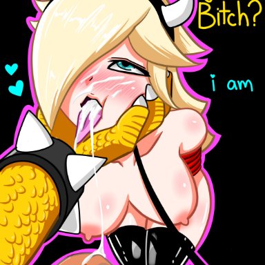 nintendo, bowser, princess rosalina, once (artist), after oral, after rape, ahe gao, arms behind back, big breasts, big penis, blonde hair, blue eyes, bondage, breasts, broken rape victim