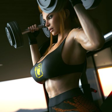 blizzard entertainment, overwatch, brigitte, smz-69, 1girls, big breasts, breasts, cleavage, female, female only, large breasts, solo, weightlifting, weights, 3d