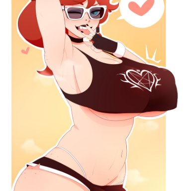 nonamoth, 1futa, balls, big breasts, booty shorts, breasts, bulge, clothed, clothing, futa only, futanari, glasses, goth, hourglass figure, human