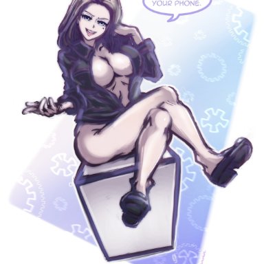 samsung, samsung sam, gnarlybramble, big breasts, bottomless, busty, cleavage, hourglass figure, wide hips, speech bubble, tagme