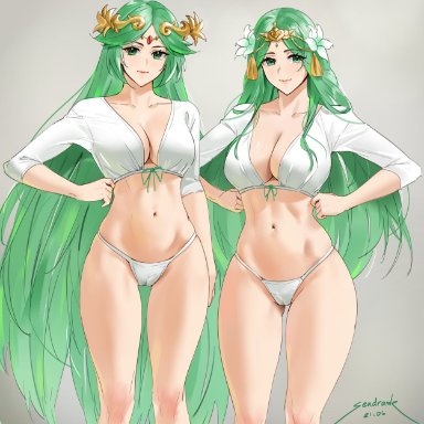 fire emblem, fire emblem: three houses, kid icarus, kid icarus uprising, nintendo, palutena, rhea (fire emblem), sendrawz, 2girls, bangs, blush, breasts, circlet, cleavage, collarbone