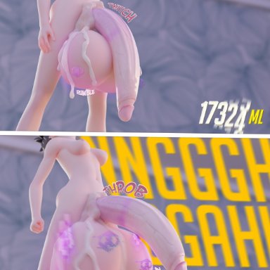 blizzard entertainment, overwatch, tracer, chainsmoker, 1futa, areolae, balls, balls expansion, big balls, big penis, breasts, cum, cum on penis, expansion, futa only