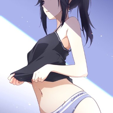 hibike! euphonium, 1girls, belly, belly button, black hair, clothed, clothing, female, female focus, female only, fit, fit female, kasaki nozomi, looking away, nii manabu