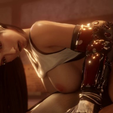 final fantasy, final fantasy vii, final fantasy vii remake, square enix, tifa lockhart, nagoonimation, black hair, bouncing breasts, breasts, girl on top, large breasts, light-skinned female, light-skinned male, light skin, long hair