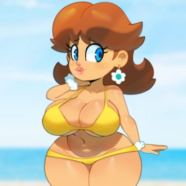 mario (series), super mario bros., princess daisy, somescrub, 1girls, bikini, breasts, cleavage, female, female only, huge breasts, solo, thick thighs, wide hips