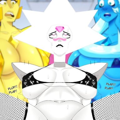 cartoon network, steven universe, steven universe future, blue diamond (steven universe), diamond authority, white diamond (steven universe), yellow diamond (steven universe), coldarsenal, 1boy, 3girls, blue body, blue hair, human, human penetrating, white body