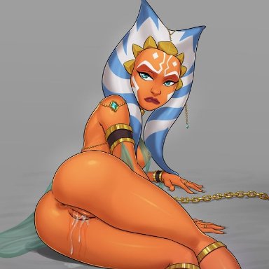 star wars, ahsoka tano, sunsetriders7, after sex, after vaginal, anus, bored, chained, cum inside, jewelry, lekku, orange skin, pussy juice, sex slave, shaved pussy