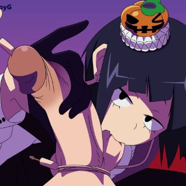 halloween, holidays, my hero academia, shounen jump, kyoka jiro, felipe godoy, 1boy, 1girl, 1girls, ball sucking, balls, balls in mouth, big penis, clothed, clothed sex