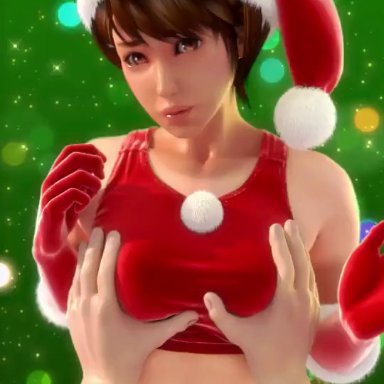 christmas, original, original character, amelialtie, 1boy, 1girls, asian, asian female, breast fondling, breast grab, breast squeeze, breasts, brown eyes, brown hair, crop top