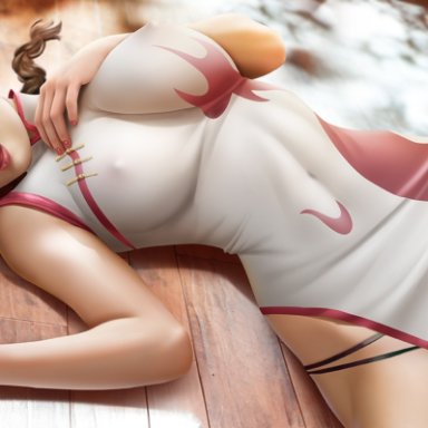 naruto, naruto: the last, naruto (series), naruto shippuden, tenten, yi qiang, 1girls, big breasts, blush, braid, braided ponytail, breasts, brown hair, china dress, chinese clothes