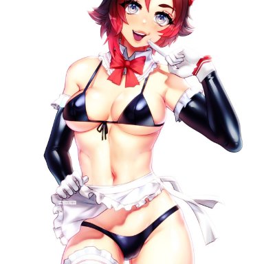 apron, apron lift, exposed panties, grapesliime, maid, maid uniform, panties, phloxberry, ruby rose, rwby, smiling