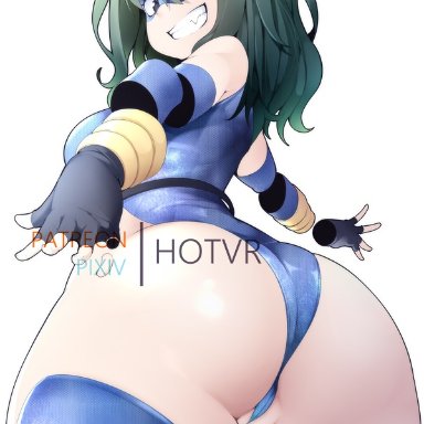 big ass, big butt, female, female focus, female only, green hair, hero outfit(mha), hotvr, looking back, my hero academia, smile, thick thighs, tokage setsuna