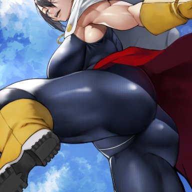 1girls, ass, ass focus, beauty mark, black eyes, black hair, butt focus, cape, clothed, clothing, costume, female, female focus, female only, hero outfit(mha)