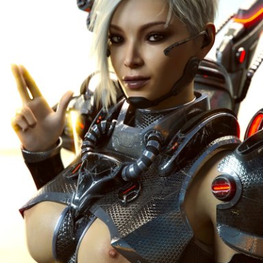 1girls, 3d, alternate hair color, alternate hairstyle, apex legends, areolae, armor, asian, asian female, blonde hair, breasts, breasts out, brown eyes, female, female only