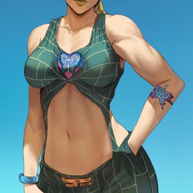 1boy, female, female focus, female only, high resolution, highres, jojo's bizarre adventure, jolyne kujo, long hair, shexyo, shounen jump, sole female, solo, solo focus, stone ocean