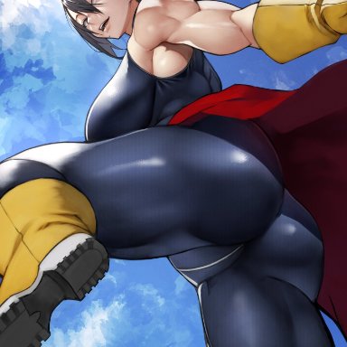 1girls, ass, ass focus, beauty mark, black eyes, black hair, butt focus, clothed, clothing, costume, female, female focus, female only, hero outfit(mha), lips