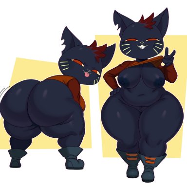 big breasts, bottomless, chubby, feline, female, fur, huge ass, lifting shirt, mae borowski, motion lines, night in the woods, pussy, sssonic2, thick thighs, tongue out