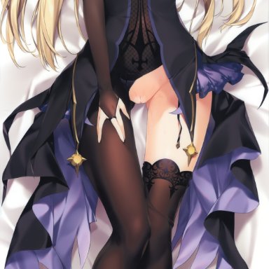 breasts, dakimakura, eyepatch, fischl (genshin impact), genshin impact, karory, leotard, nipples, no bra, nopan, pussy, thighhighs, uncensored, yellow hair