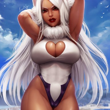abs, absurd res, absurdres, armpits, arms behind back, arms up, big breasts, brown body, brown skin, bunny, bunny ear, bunny ears, bunny girl, busty, curvy